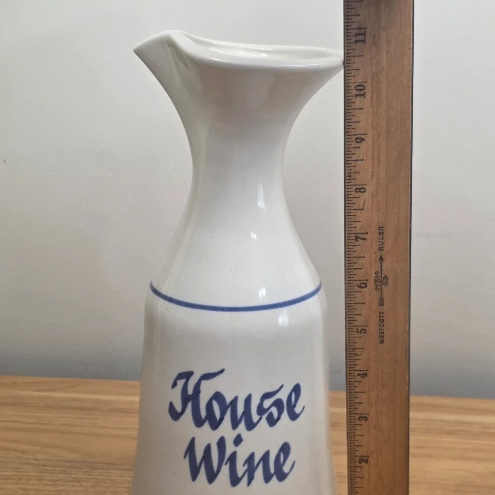 Unbranded House‎ Wine Ceramic Carafe Pitcher White Blue Vintage Bistro 10.5in